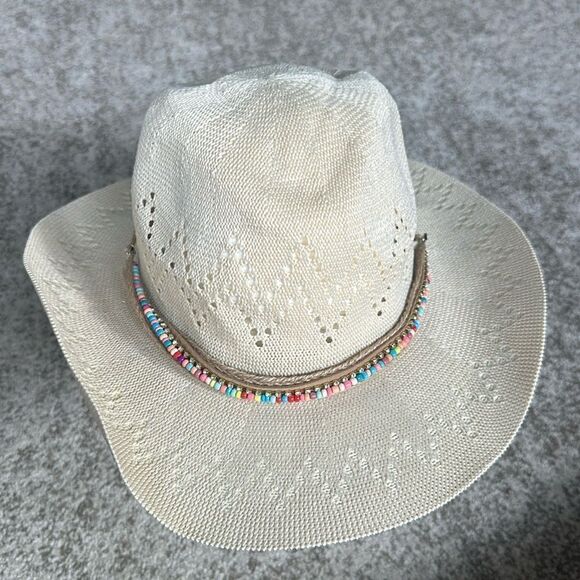Perforated Cream Cowboy Women’s Hat 58cm - Picture 1 of 5